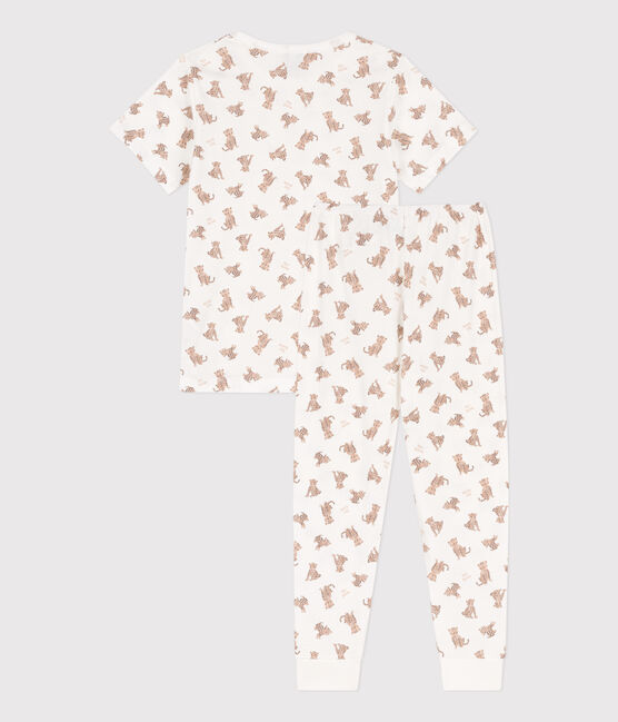 Pyjama manches courtes léopards en coton enfant blanc MARSHMALLOW/blanc MULTICO