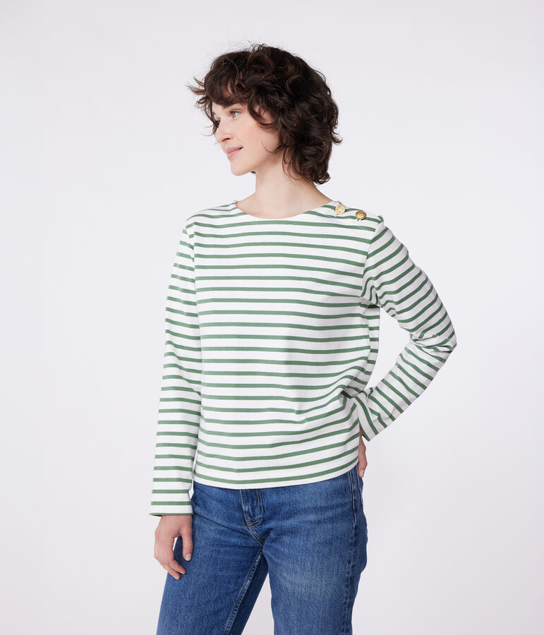 Marini&egrave;re femme en coton manches longues blanc/vert