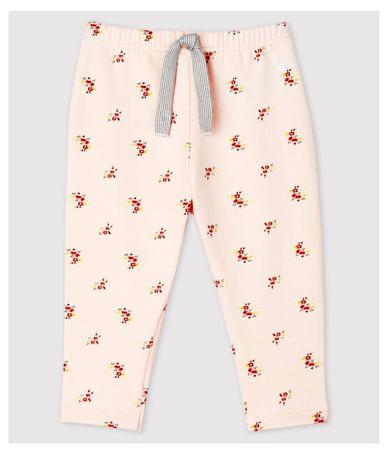 Pantalon imprimé en molleton bébé fille rose FLEUR/blanc MULTICO