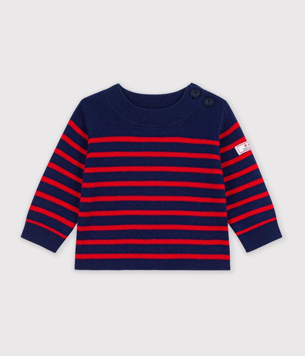 Babytrui van wol en katoen met marinestrepen blauw/rood