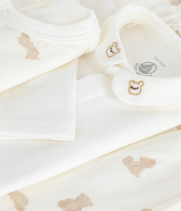 Ensemble cadeau 3 pi&egrave;ces b&eacute;b&eacute; imprim&eacute; ourson en coton blanc/BRUN