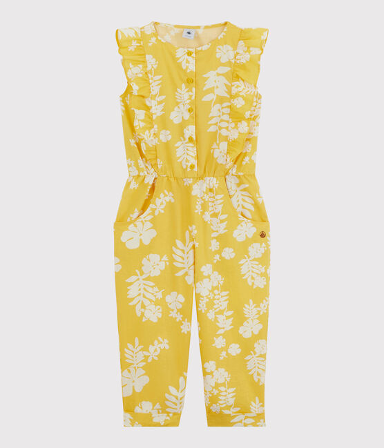 Combinaison en popeline imprimée enfant fille jaune ORGE/blanc MARSHMALLOW