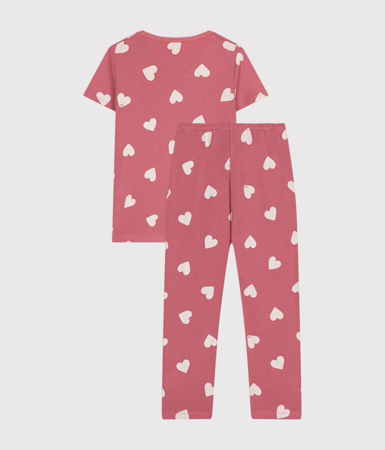 Katoenen kinderpyjama met hartmotiefje roze/ecru