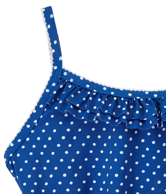 Maillot de bain fille 1 pièce à pois bleu PERSE/blanc MARSHMALLOW