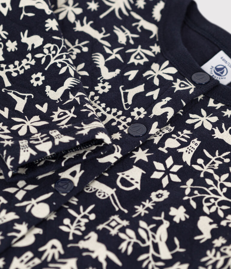 Vest in doorgestikte tubic met print voor meisjes blauw/ecru