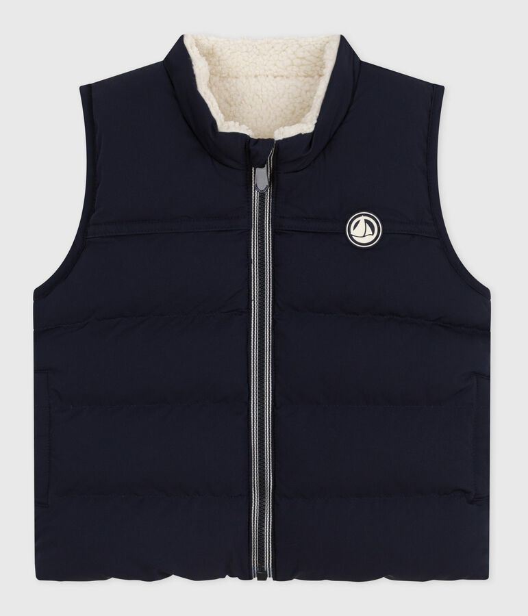 Doudoune b&eacute;b&eacute; sans manche r&eacute;versible bleu/&eacute;cru