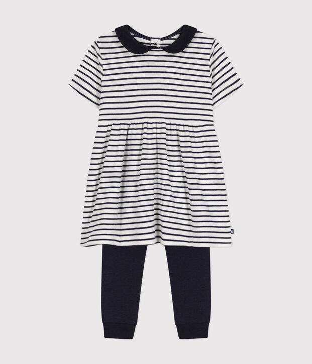 Setje met jurkje en legging van katoen voor baby's wit/blauw