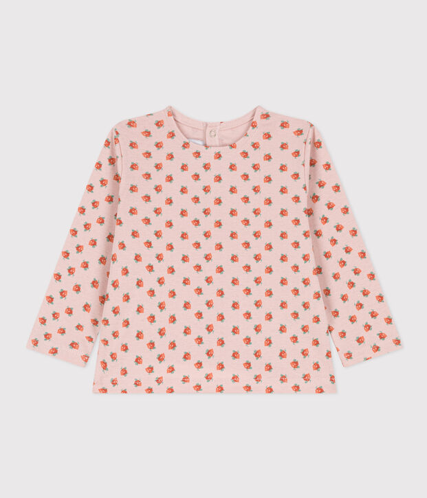 Baby-T-shirt met lange mouwen in katoen roze/multicouleur