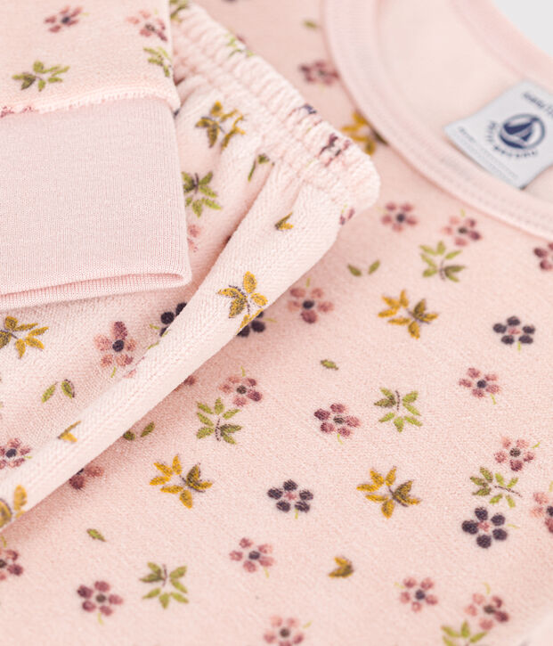Kinderpyjama van velours met bloemetjesprint roze/multicouleur