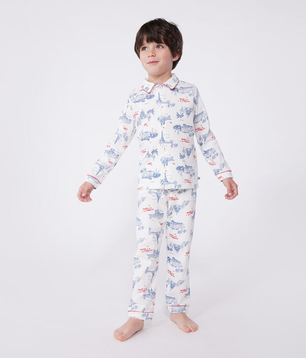 Katoenen geknoopte pyjama met print van Parijs voor kinderen wit/multicouleur
