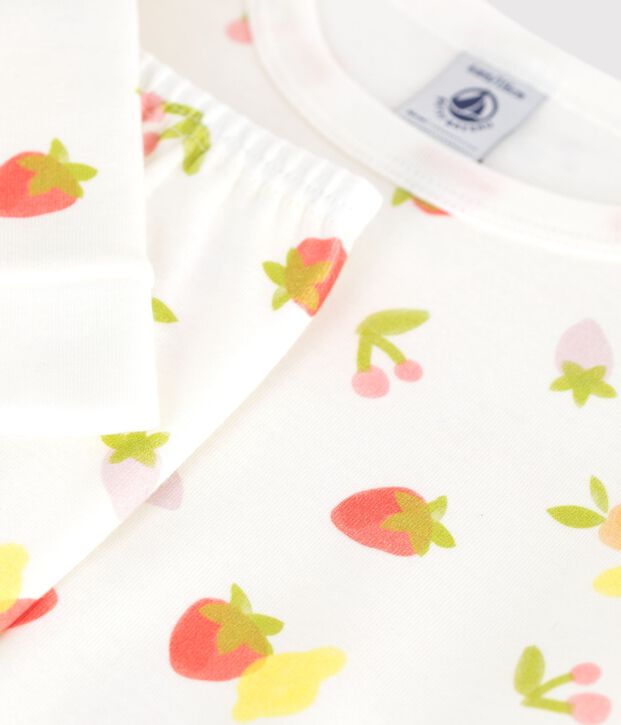 Nauw aansluitende katoenen kinderpyjama met vurchtenprint wit/multicouleur