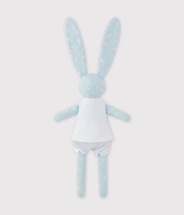 Doudou lapin imprim&eacute; bleu/blanc