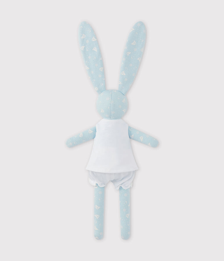 Doudou lapin imprim&eacute; bleu/blanc