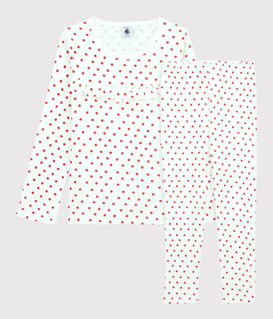 Pyjama pois rouges petite fille en coton blanc MARSHMALLOW/rouge PEPS