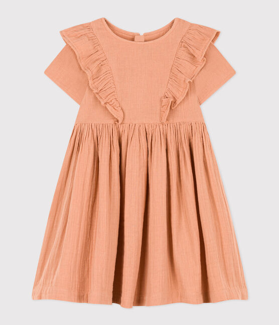 Effen katoenen meisjesjurk met korte mouwen roze SIENNA