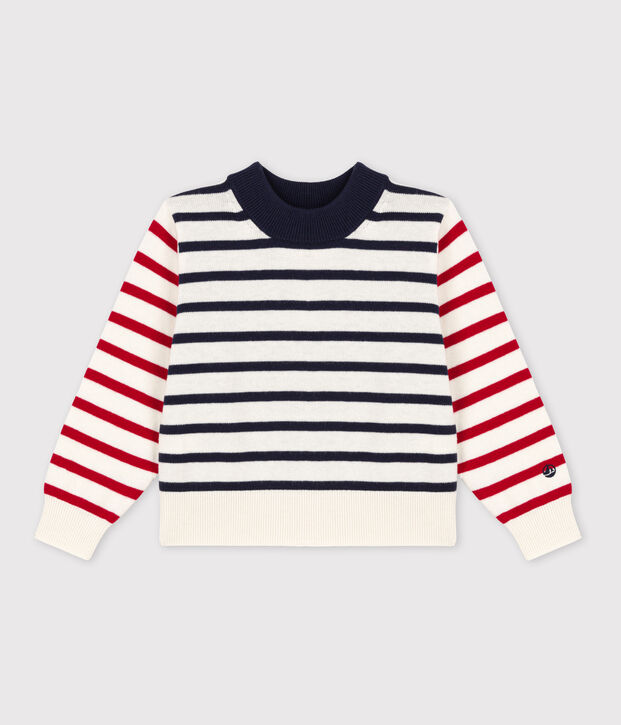 Pull marin en coton enfant fille / gar&ccedil;on blanc/multicouleur