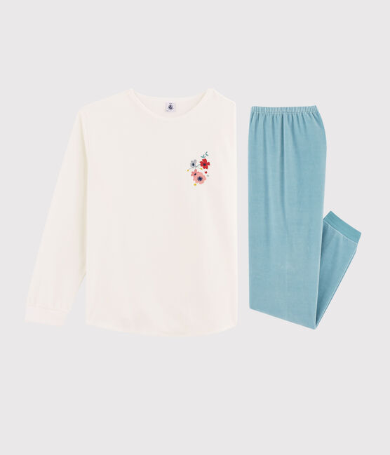 Pyjama fille / femme en velours blanc MARSHMALLOW/ BRUME