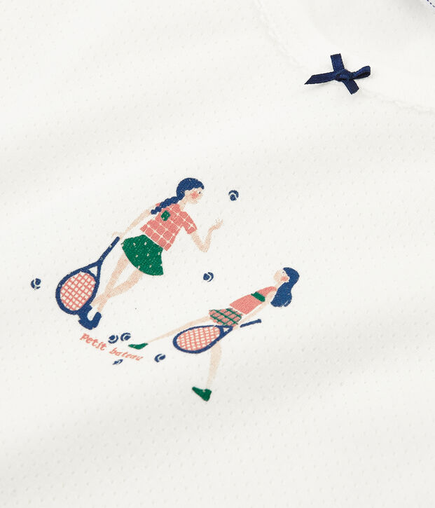 Meisjespyjama met korte mouwen in ribkatoen wit/roze