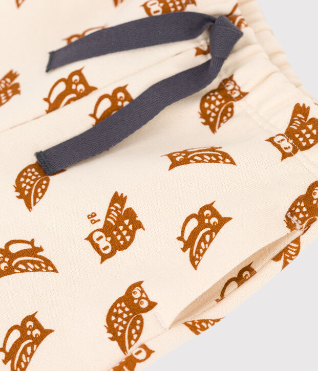 Broek in molton met uiltjesprint voor baby's ecru/bruin