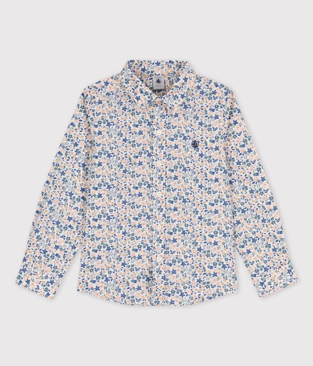 Jongenshemd van popeline wit/multicouleur