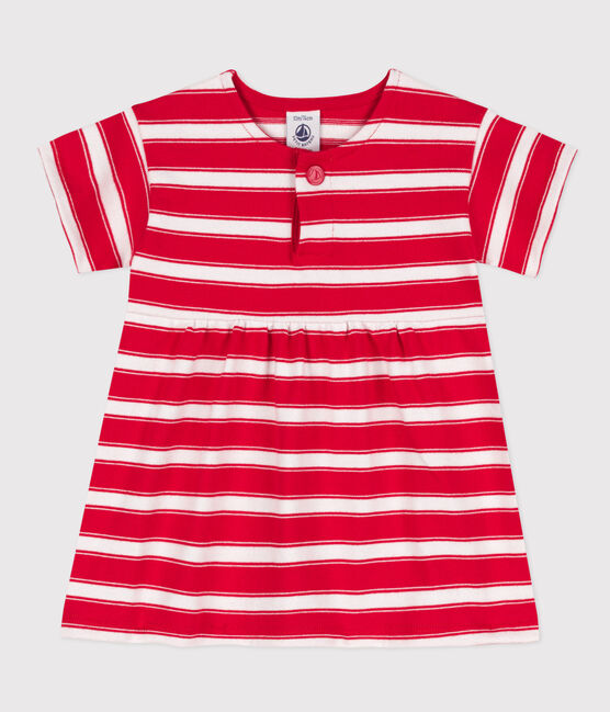 Robe manches courte bébé en jersey épais rayé rouge PEPS/blanc MARSHMALLOW