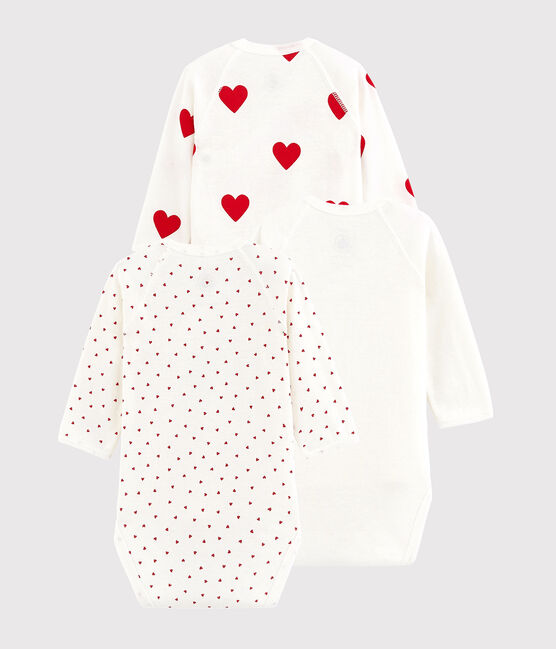 Lot de 3 bodies croisés cœur rouge manches longues bébé en coton biologique variante 1