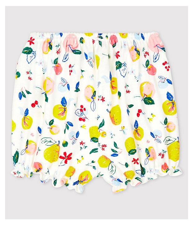 Culotte bloomer imprim&eacute;e en gorcella b&eacute;b&eacute; fille. blanc/multicouleur