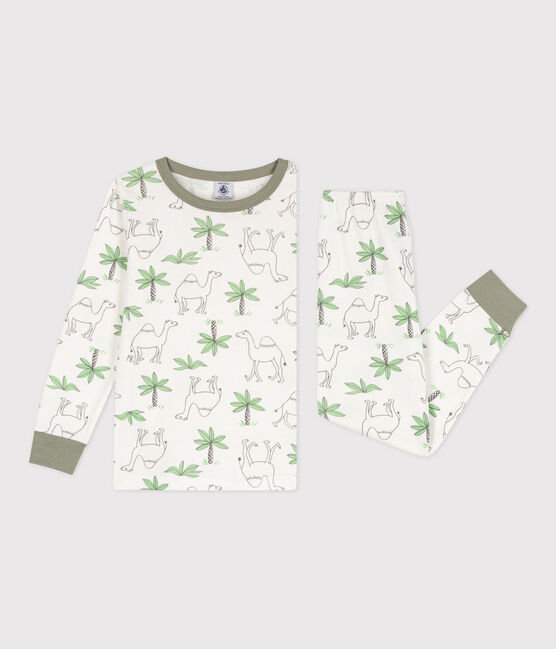 Katoenen pyjama met dromedarisprint voor kleine meisjes en jongens wit MARSHMALLOW/wit MULTICO