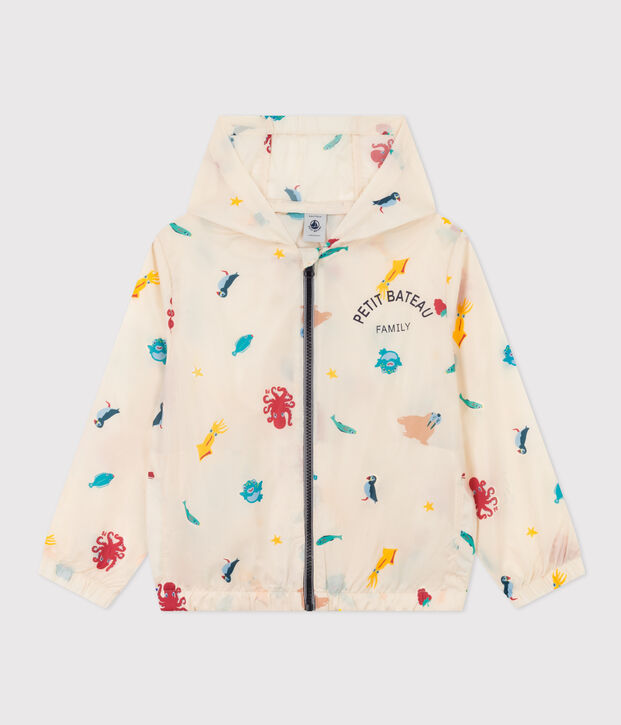 Coupe-vent, mati&egrave;re recycl&eacute;e enfant fille/gar&ccedil;on &eacute;cru/multicouleur