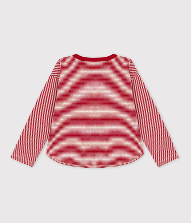 Jongens-T-shirt van tubic met lange mouwen rood/beige