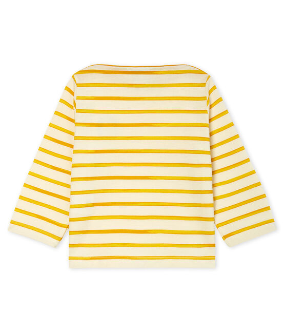 T-shirt lange mouwen met streep babyjongen wit MARSHMALLOW/geel BOUDOR