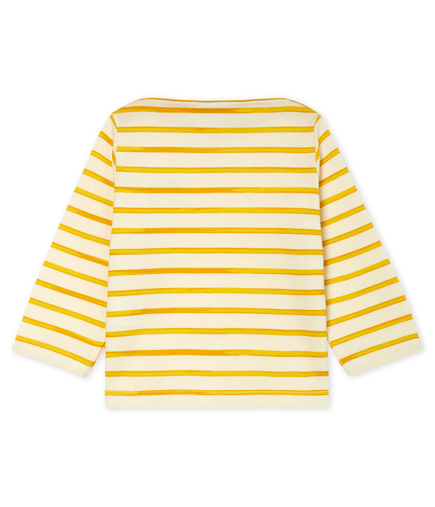 T-shirt lange mouwen met streep babyjongen wit/geel