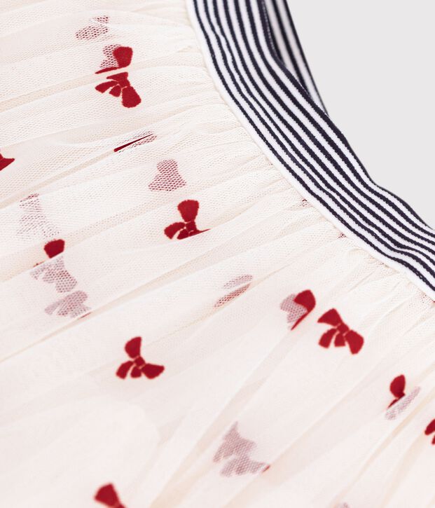 Jupe longue en tulle enfant unie &eacute;cru/rouge
