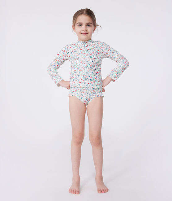 Teeshirt de bain anti uv enfant manche longue fleuri blanc MARSHMALLOW/blanc MULTICO