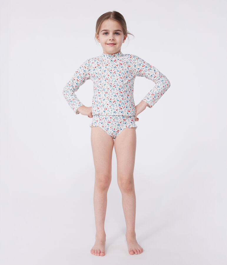 Kinderzwemshirt met uv-bescherming, lange mouwen en bloemenprint. wit/multicouleur