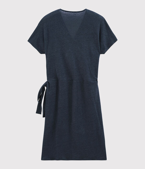 Robe manches courtes femme en lin naturel irisé bleu SMOKING/rose COPPER