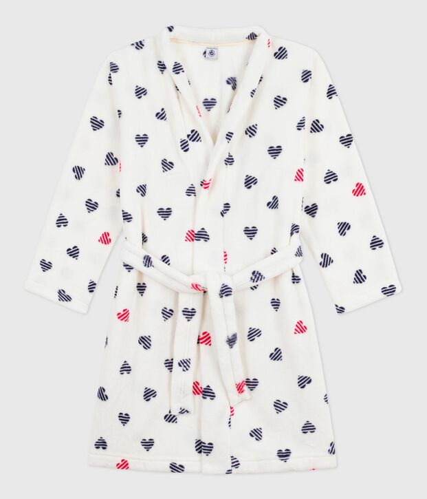 Robe de chambre enfant en polaire imprim&eacute; blanc/multicouleur