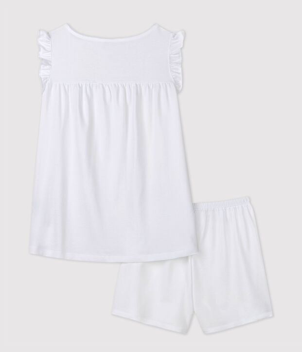 Pyjacourt blanc fille-femme en coton fin blanc