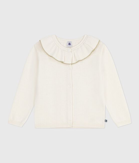 Effen cardigan van katoenen en wol voor kinderen wit MARSHMALLOW/grijs ARGENT