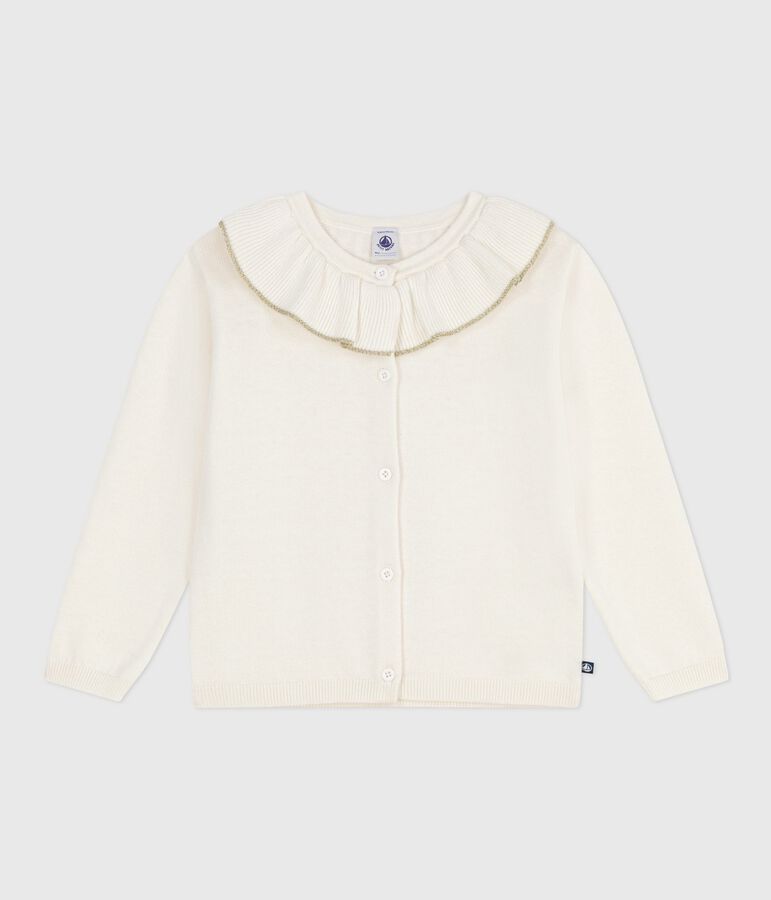 Cardigan enfant en laine et coton uni blanc/gris