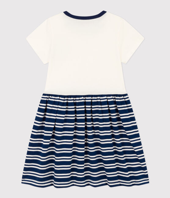 Meisjesjurk met korte mouwen in katoen blauw MEDIEVAL/wit MARSHMALLOW