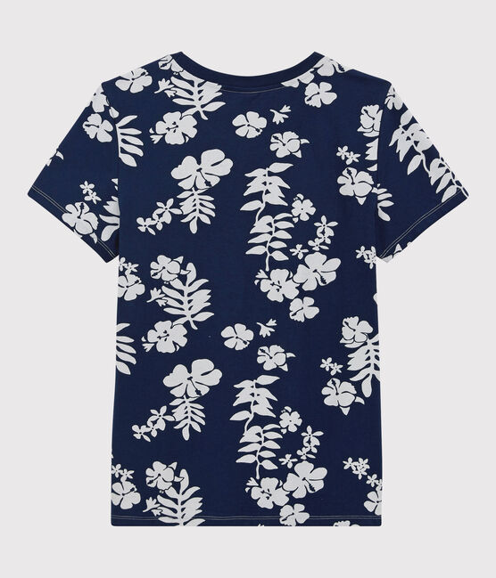 Tee-shirt LE DROIT col rond en coton bio Femme bleu MEDIEVAL/blanc MARSHMALLOW