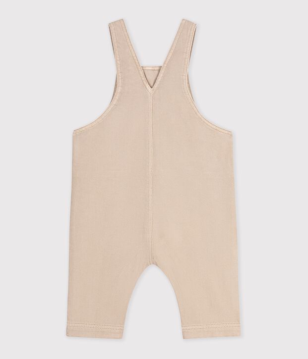 Effen salopette van keperstof met lange pijpen voor baby's beige