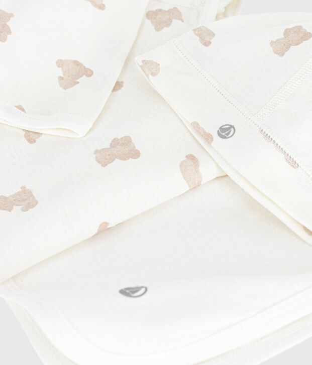Geschenkset van katoen met print voor baby's wit/BRUN