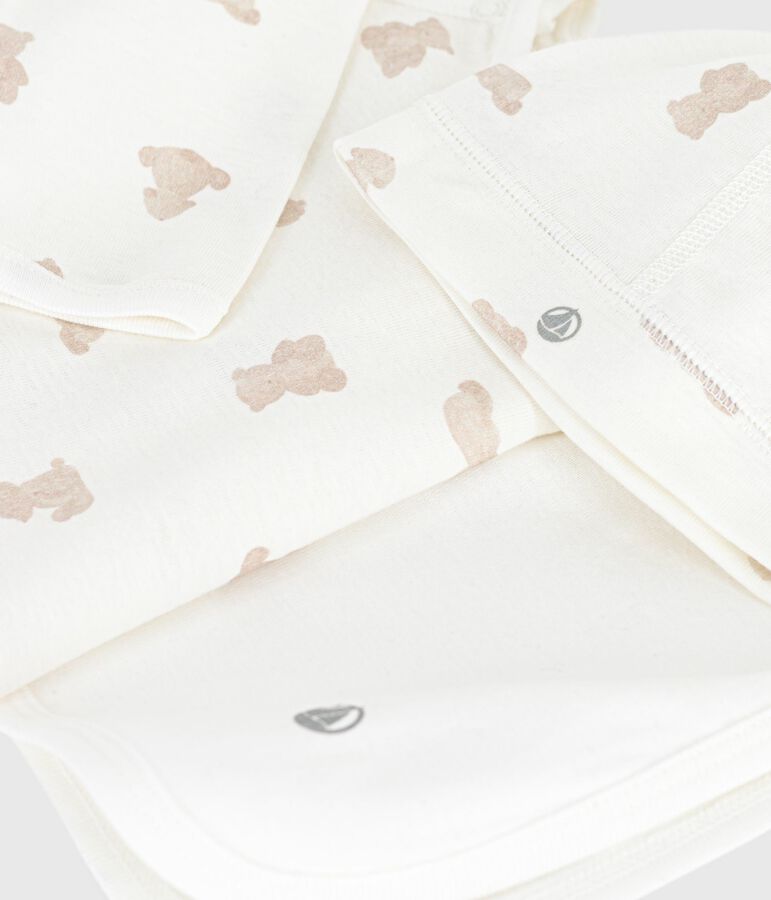 Geschenkset van katoen met print voor baby's wit/BRUN