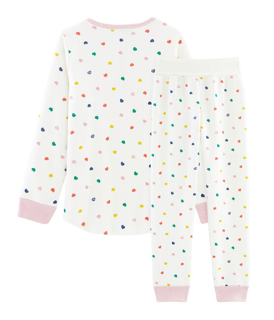 Meisjespyjama met hoge tailleband van dubbelzijdig jersey wit MARSHMALLOW/wit MULTICO