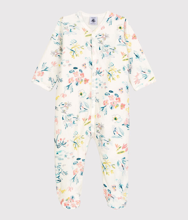 Gebloemde babypyjama voor meisjes wit/multicouleur