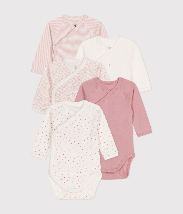 Lot de 5 bodies crois&eacute;s manches longues en coton b&eacute;b&eacute; multicouleur