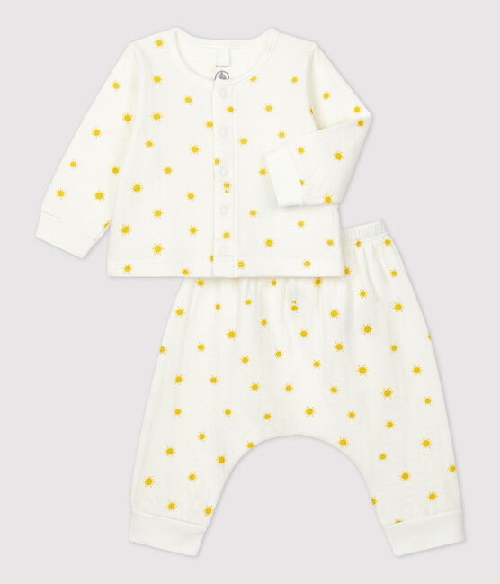 Ensemble 2 pièces imprimé soleil en tubique bio bébé blanc MARSHMALLOW/ ORGE