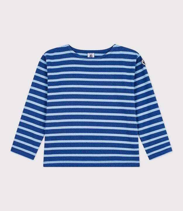 Katoenen gestreept marineshirt voor kinderen blauw/blauw